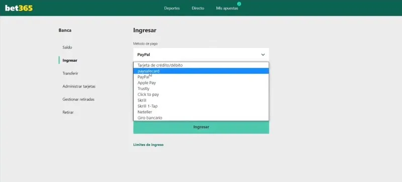 Depósitos en Bet365 desde Paraguay