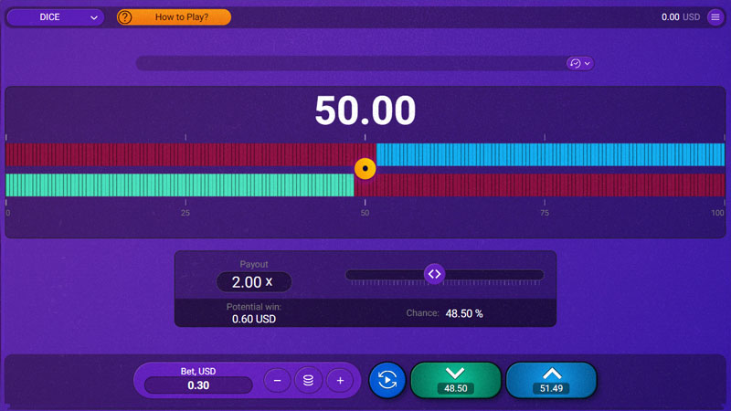 Probabilidades de éxito y multiplicador en Dice